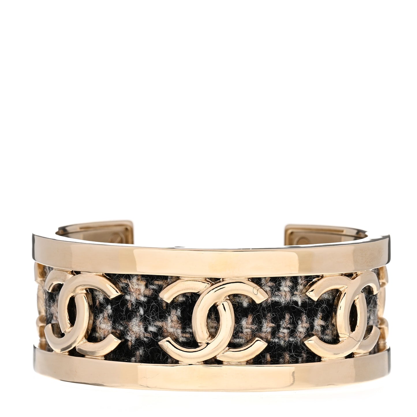 CC Tweed Cuff Bracelet S Gold Beige Black