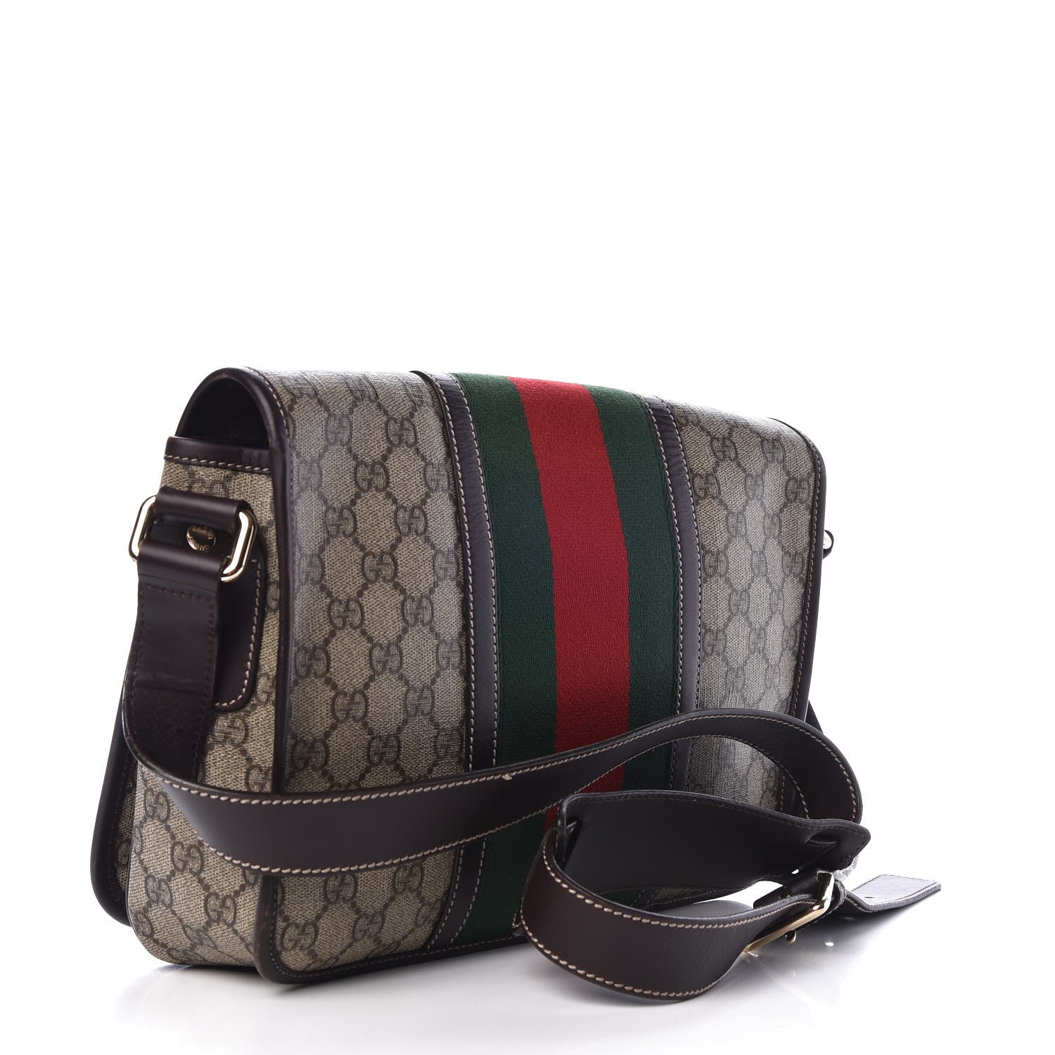 Gucci GG Plus Monogram Web Medium Flap Messenger Beige Dark Brown 3 of 11