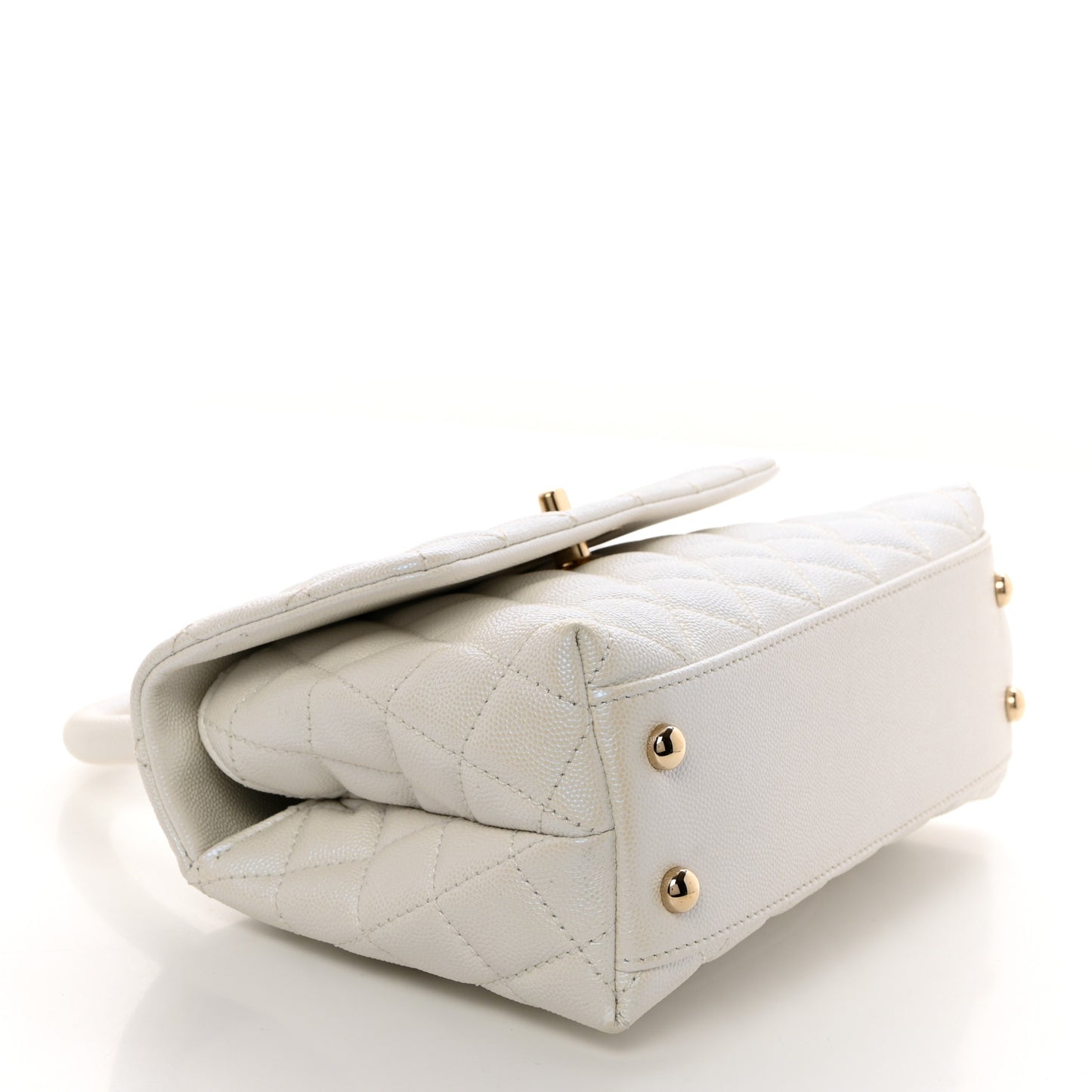 Iridescent Caviar Quilted Mini Coco Handle Flap White