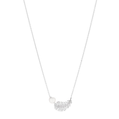 Chanel 18K White Gold Diamond Cultured Pearl Plume De Chanel Necklace 1 of 8