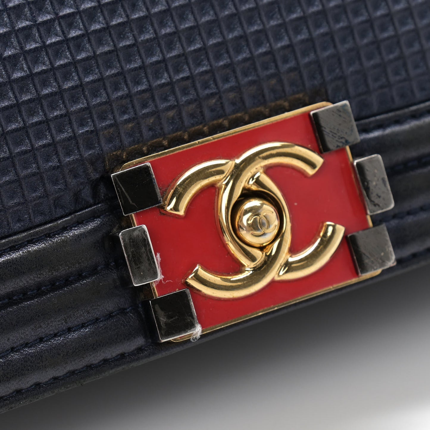 Lambskin Embossed New Medium Boy Cube Flap Navy
