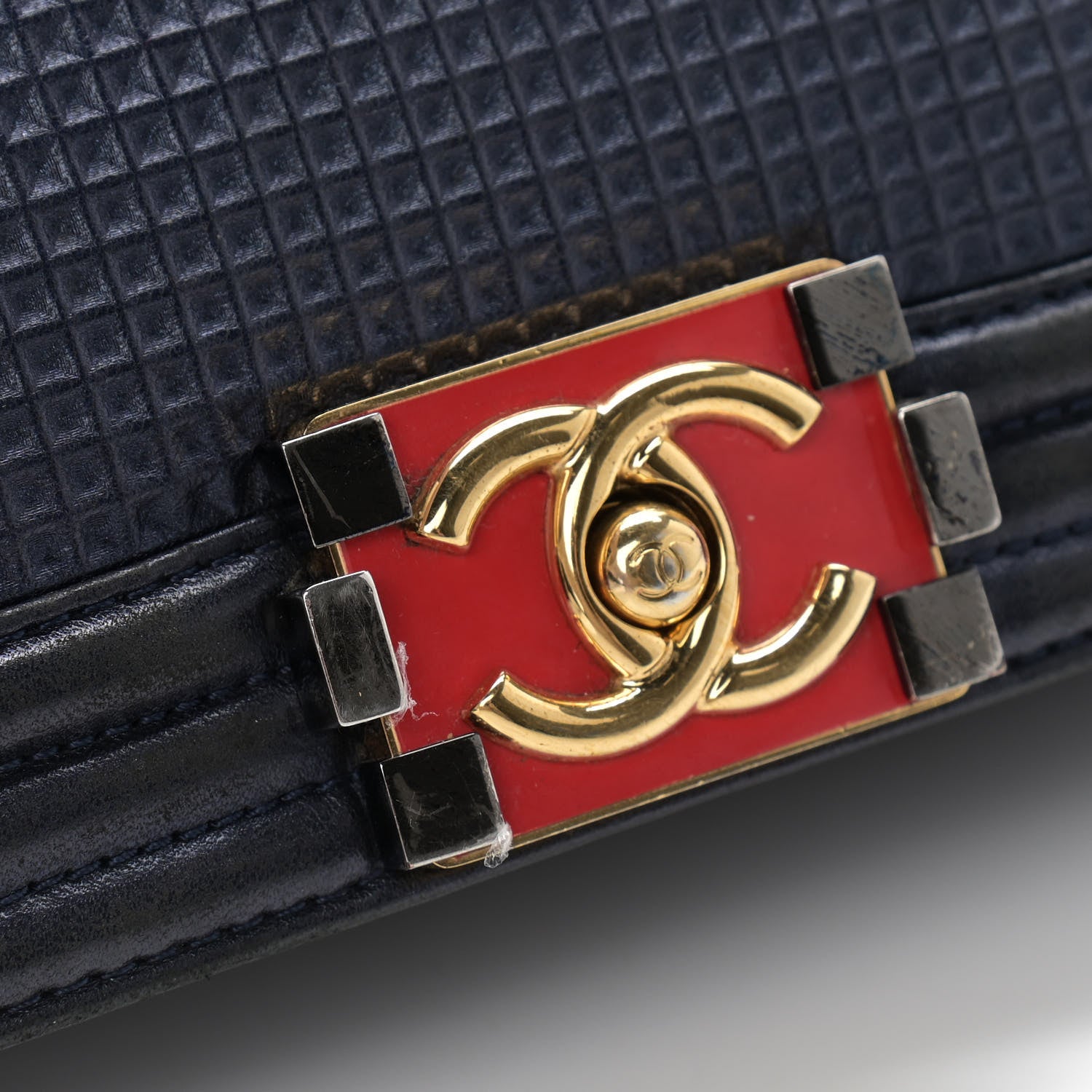 Chanel Lambskin Embossed New Medium Boy Cube Flap Navy 13 of 13