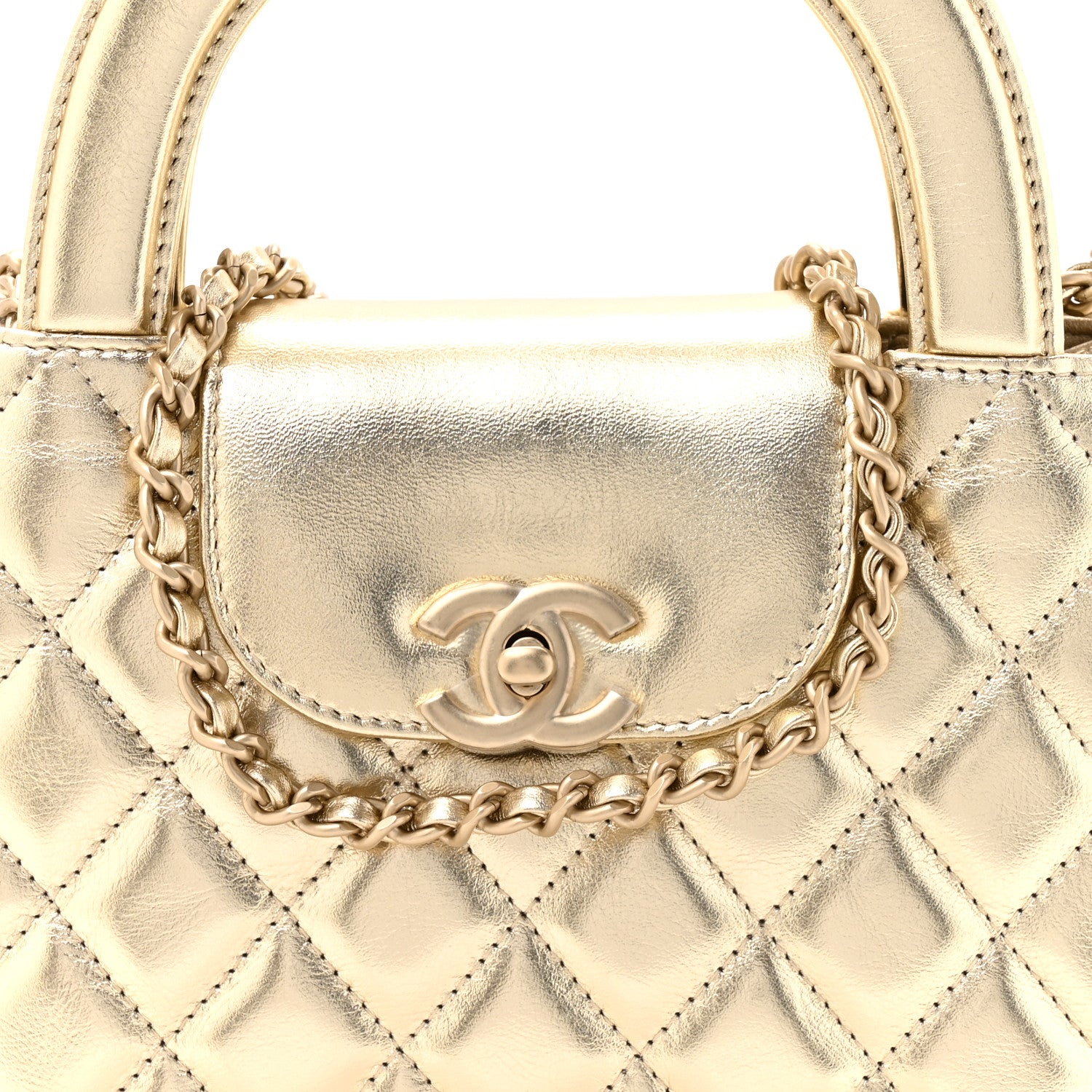 Chanel Metallic Shiny Aged Calfskin Quilted Nano Kelly Shopper Gold 8 of 10