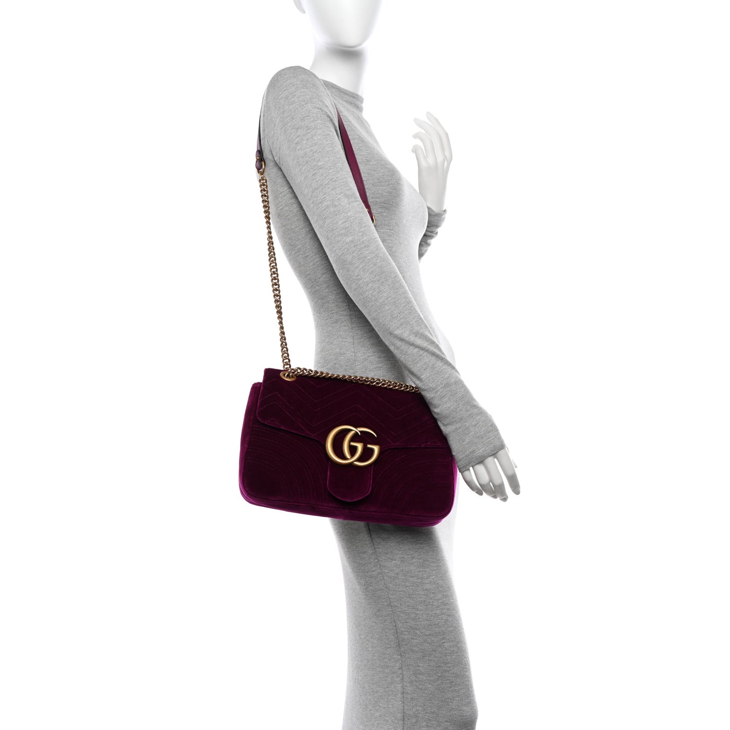 Velvet Matelasse Medium GG Marmont Shoulder Bag Fuchsia Violet Cyclamen