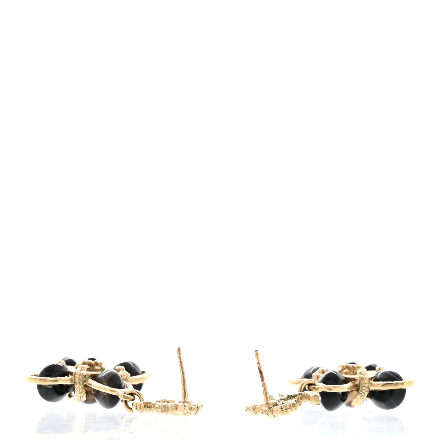 Resin CC Flower Drop Earrings Gold Black