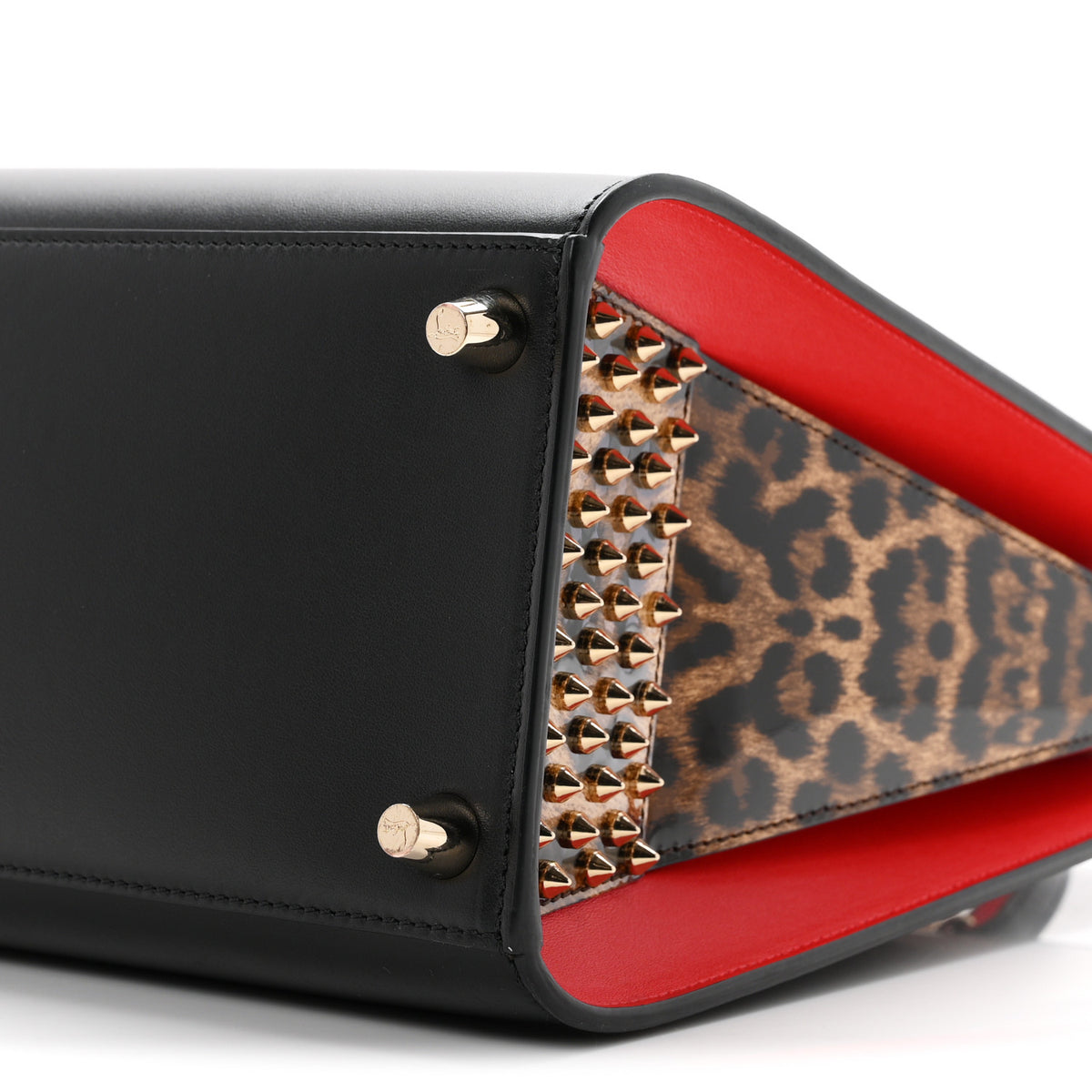 Calfskin Patent Leopard Spiked Medium Paloma Black
