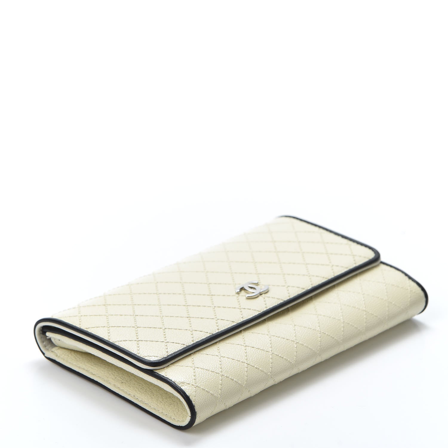 Chanel Calfskin Diamond Stitched Long Flap Wallet Ivory 3 of 10