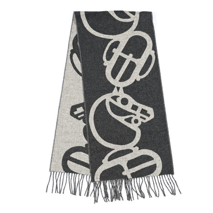 Hermes Cashmere Boucles et Camails Muffler Anthracite Gris Clair 2 of 4