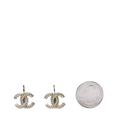 Chanel Crystal Pearl CC Dangle Earrings Gold 2 of 5