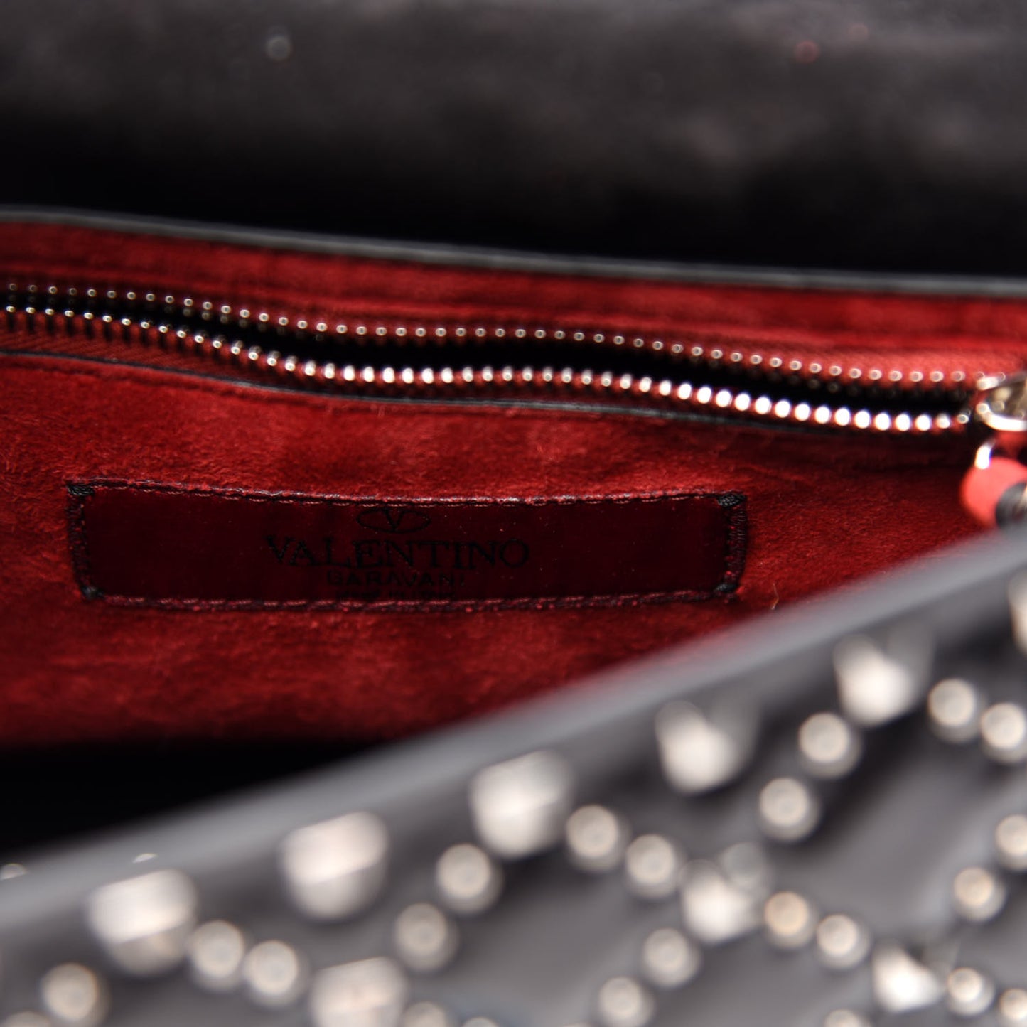 Lambskin Beaded Medium Rockstud Spike Shoulder Bag Black