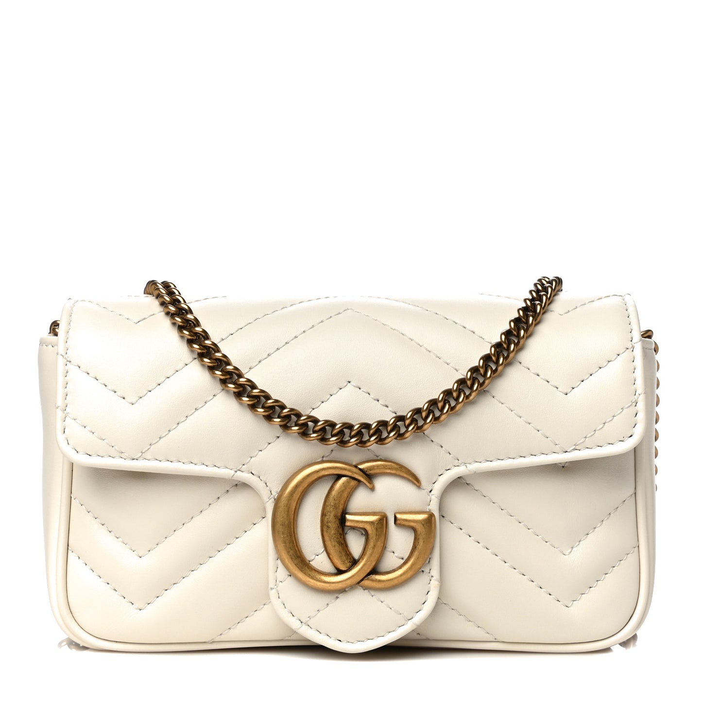 Calfskin Matelasse Super Mini GG Marmont Shoulder Bag White