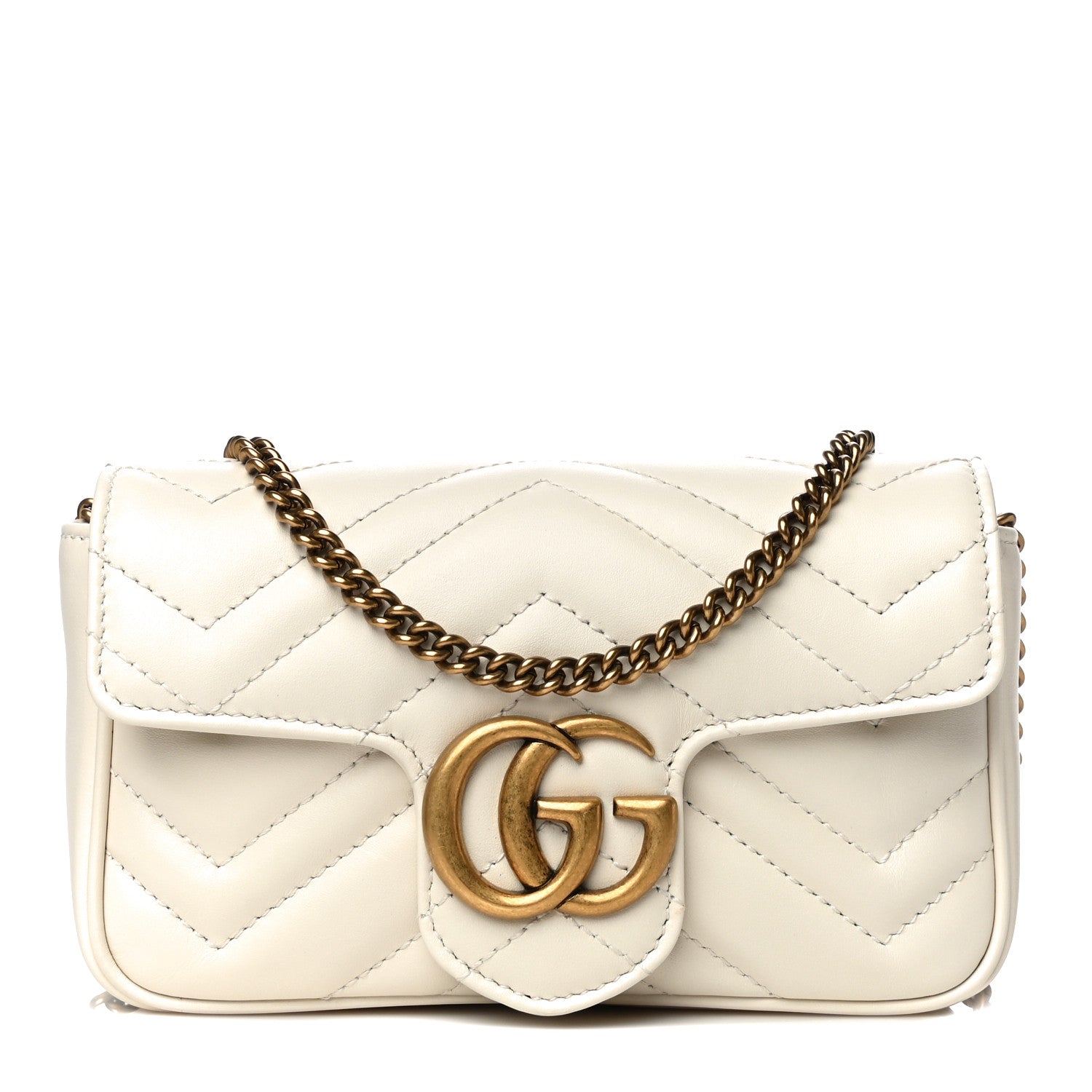 Gucci Calfskin Matelasse Super Mini GG Marmont Shoulder Bag White 1 of 12