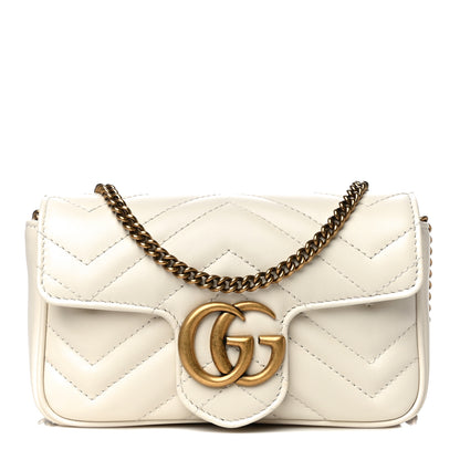 Gucci Calfskin Matelasse Super Mini GG Marmont Shoulder Bag White 1 of 12