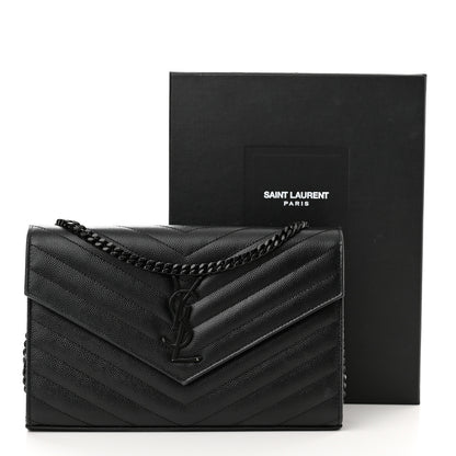 Saint Laurent Grain De Poudre Matelasse Chevron Monogram Monochrome Chain Wallet Black 12 of 12