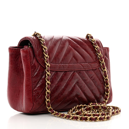 Chanel Glazed Calfskin Chevron Quilted Small Hampton Flap Burgundy 2 of 11
