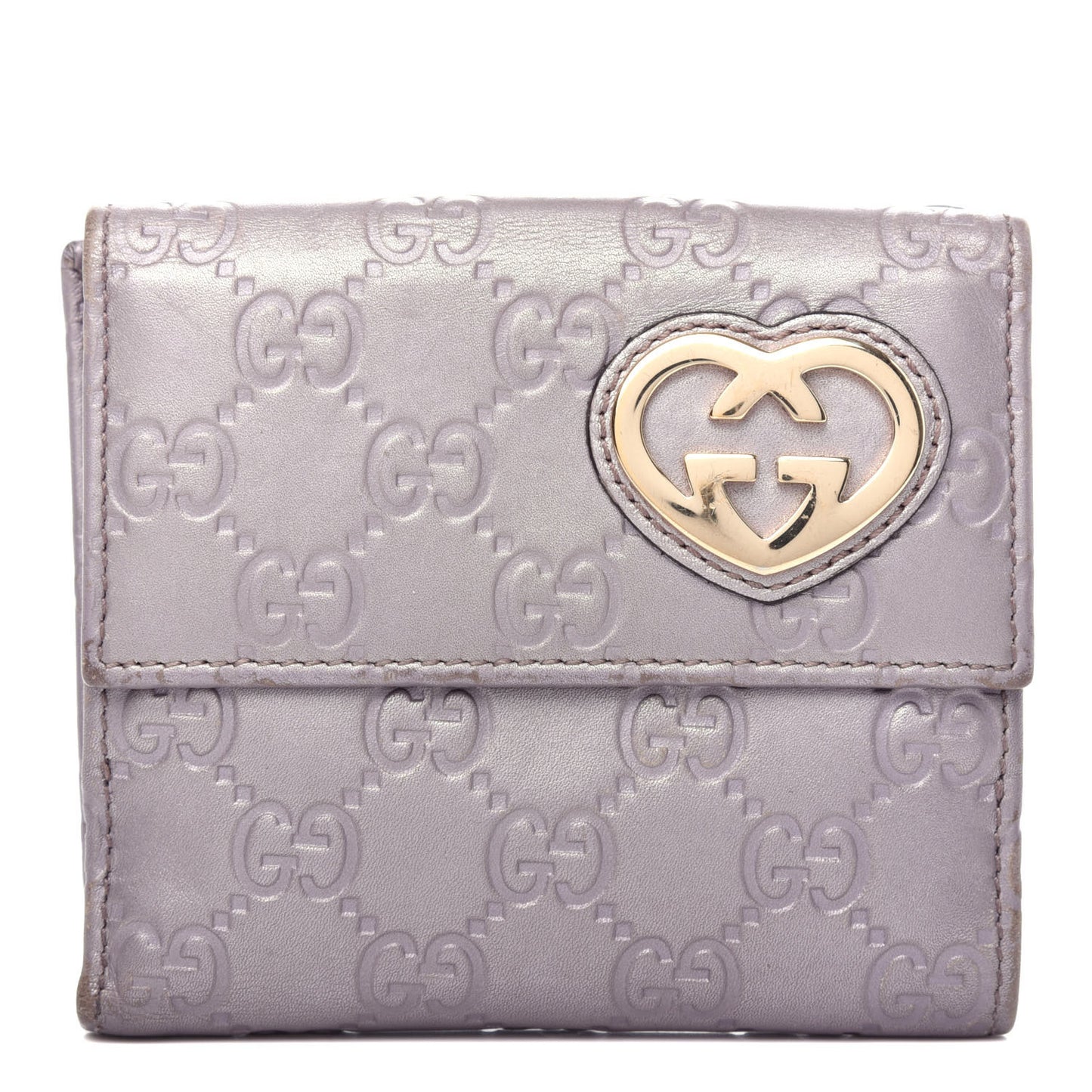 Metallic Soft Guccissima Lovely Heart French Flap Wallet Senanque
