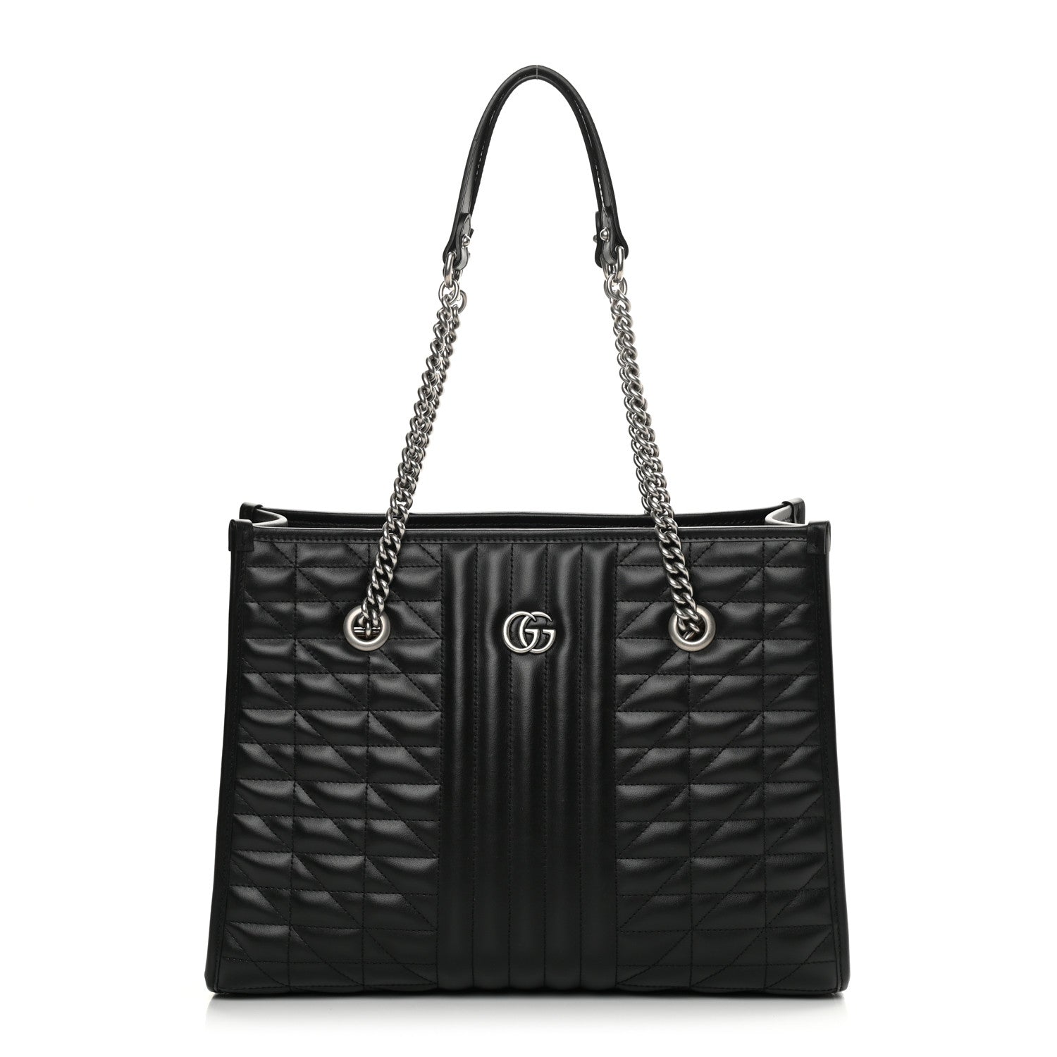 Gucci Calfskin Matelasse Aria Medium GG Marmont Shoulder Tote Black 1 of 14