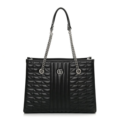 Gucci Calfskin Matelasse Aria Medium GG Marmont Shoulder Tote Black 1 of 14
