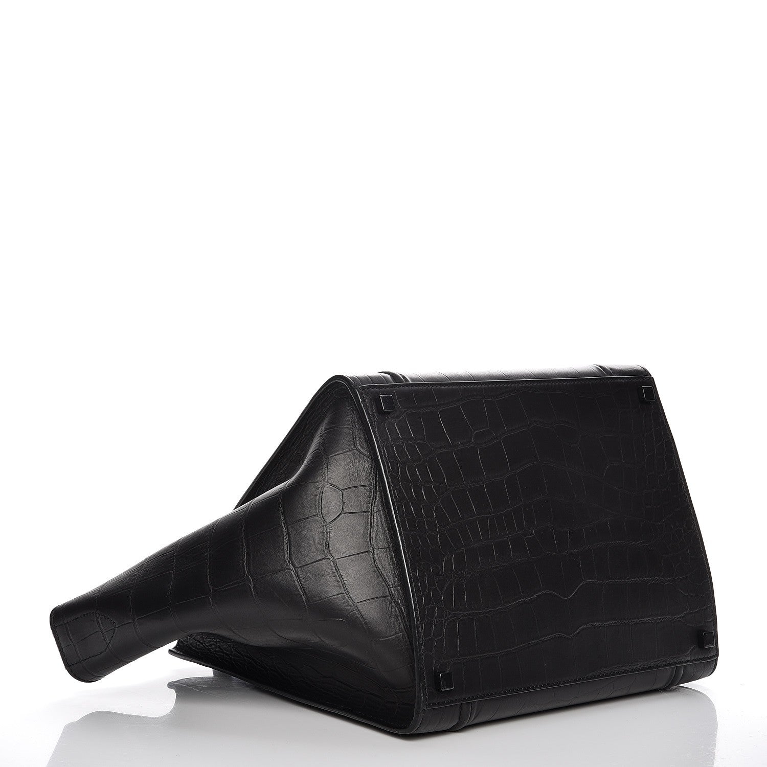 Celine Crocodile Embossed Calfskin Medium Phantom Luggage Black 4 of 10