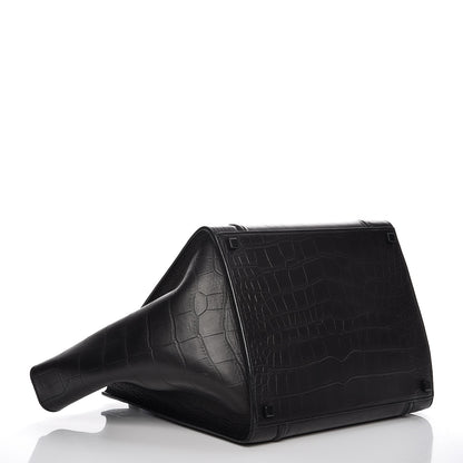 Celine Crocodile Embossed Calfskin Medium Phantom Luggage Black 4 of 10