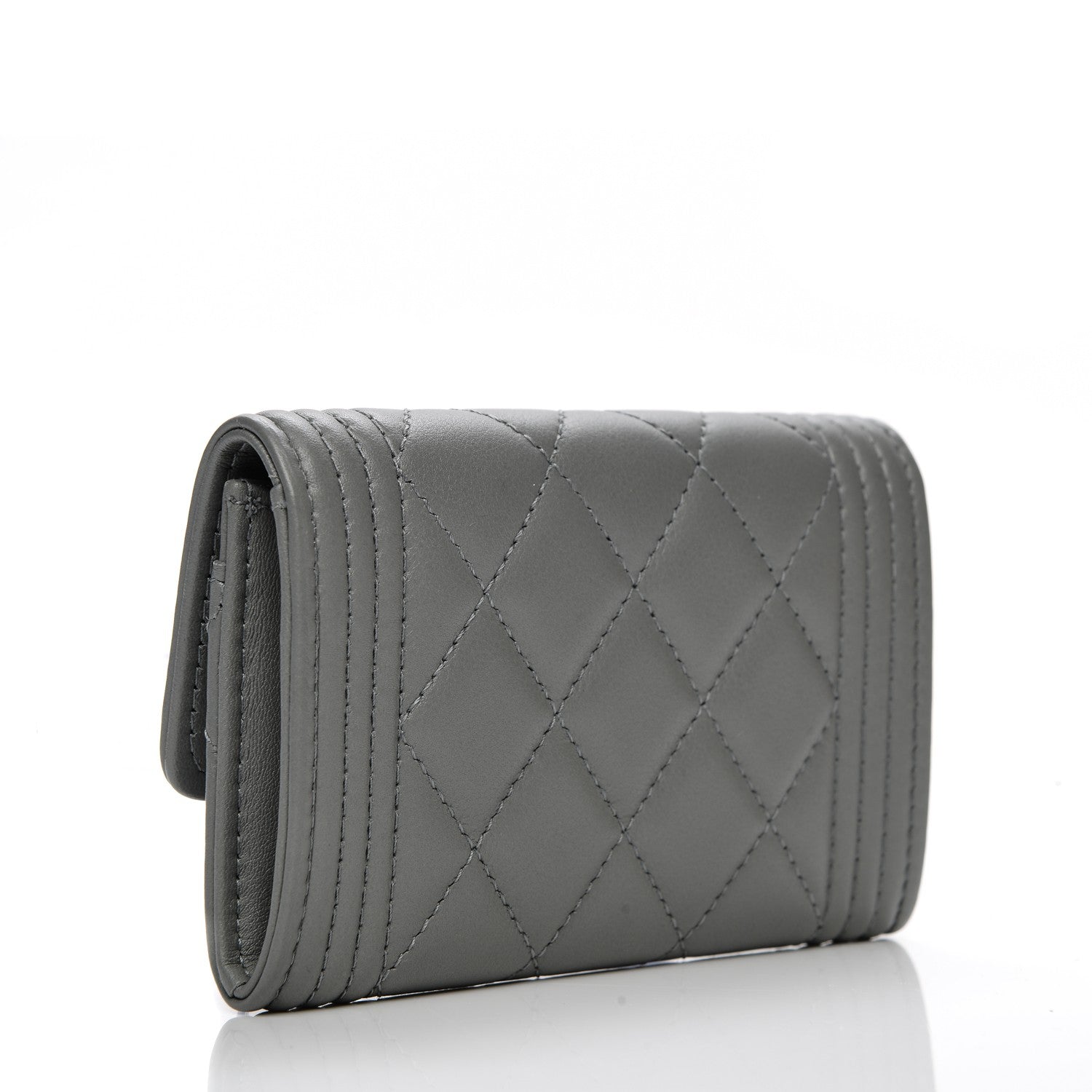 Chanel Calfskin Quilted Boy Card Holder Wallet Grey 4 of 8