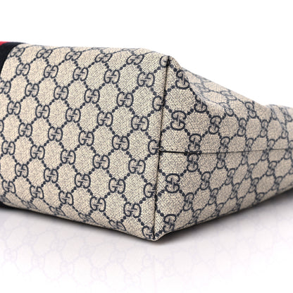 Gucci GG Supreme Monogram Textured Calfskin Web Medium Ophidia Shopping Tote Beige Blue 9 of 10