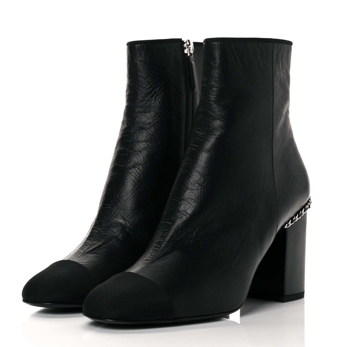 Crumpled Calfskin Cap Toe Chain Short Boots 39 Black