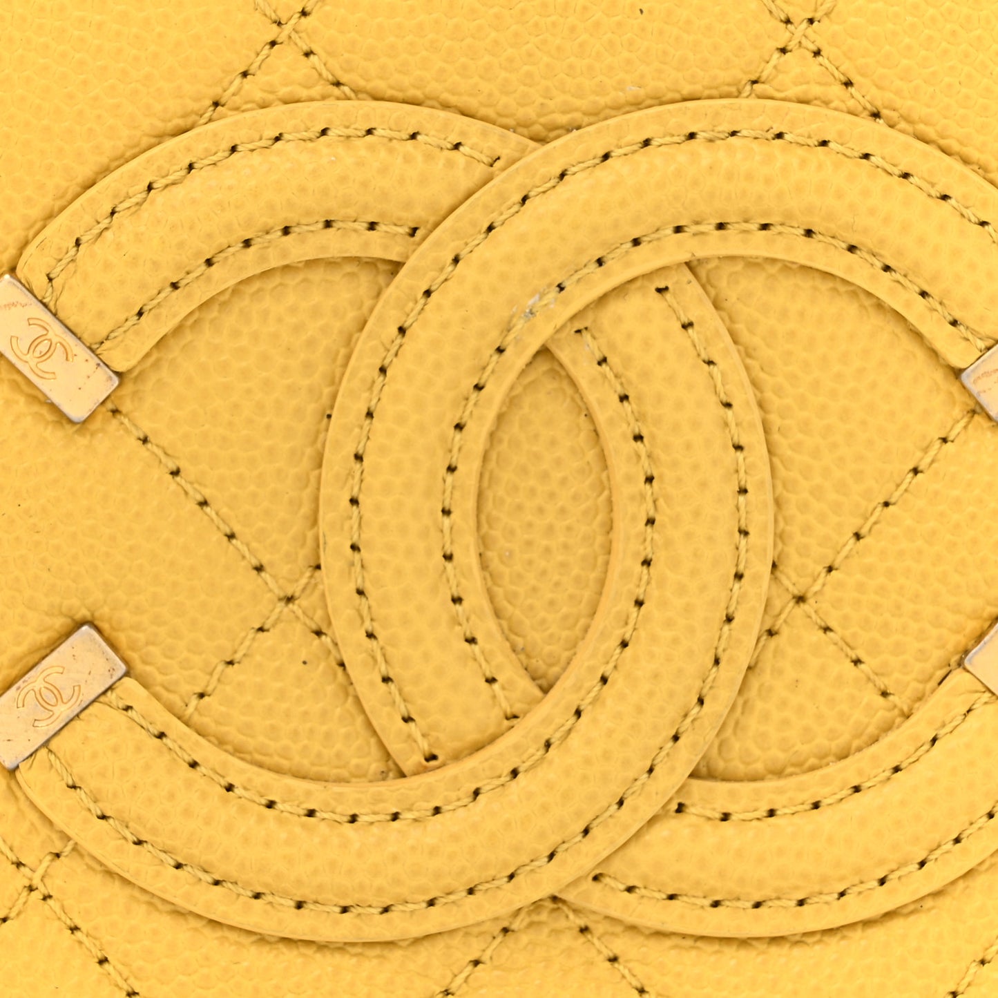 Caviar Quilted Small CC Filigree Vanity Case Yellow