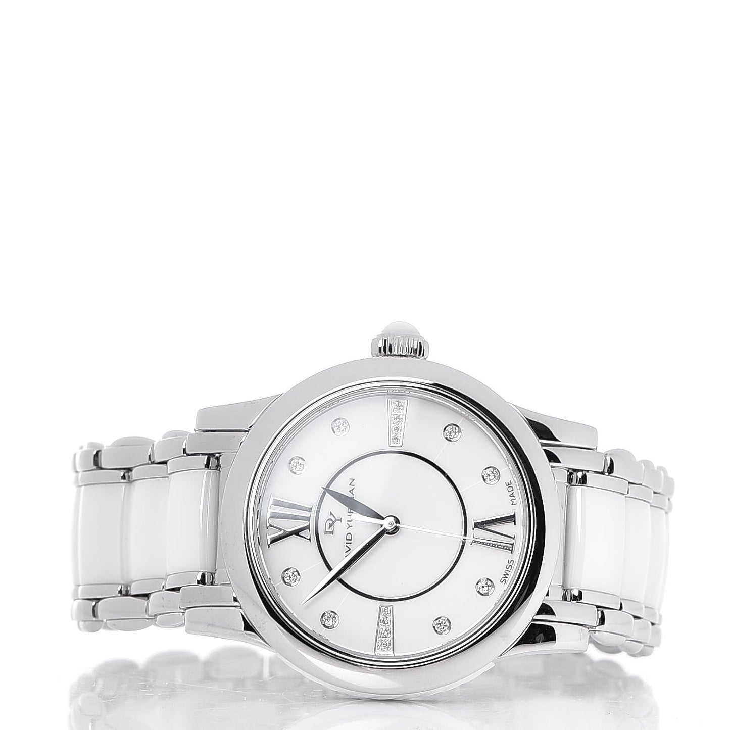 Stainless Steel Ceramic Diamond 38mm Classic Quartz Watch White