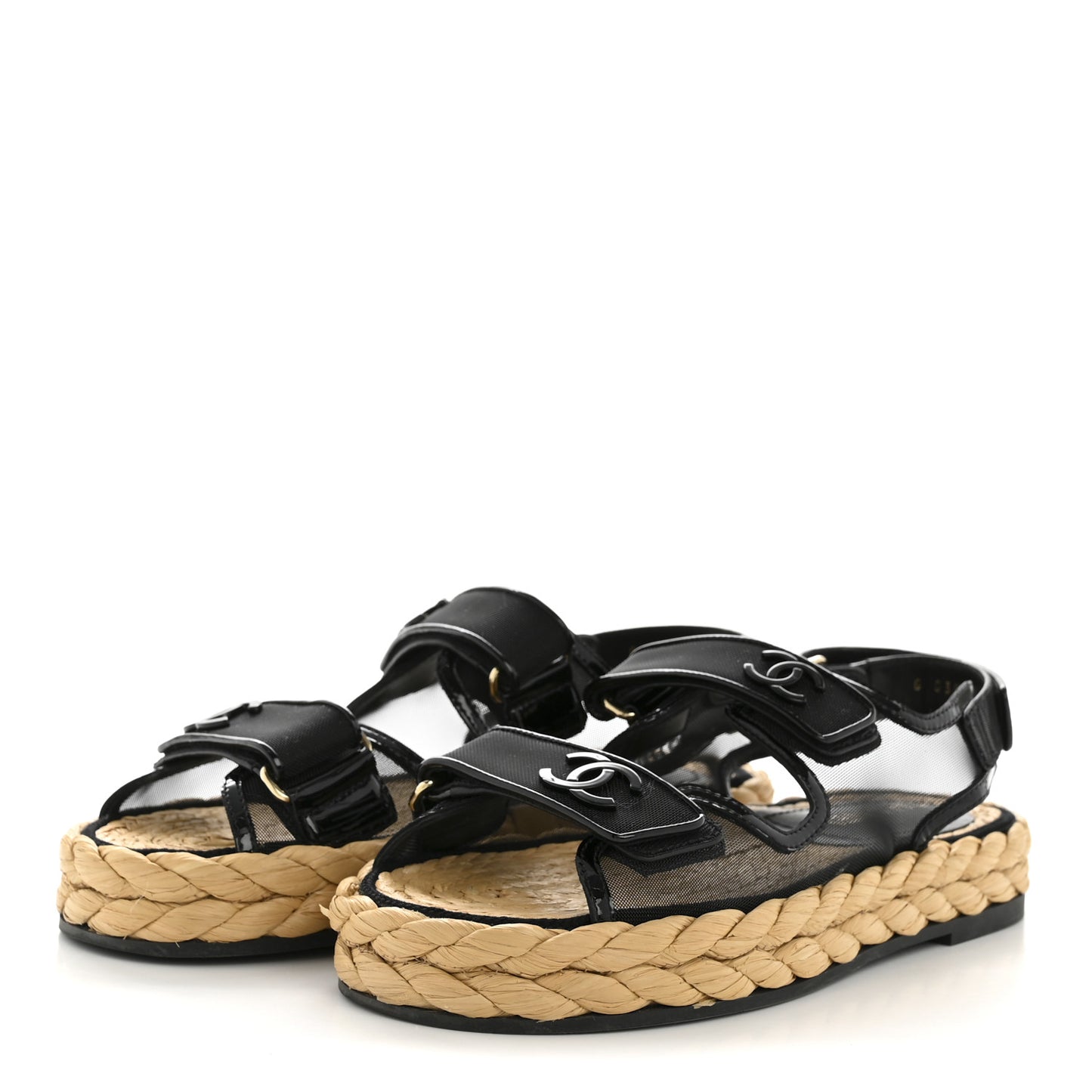 Mesh Patent Calfskin Velcro Dad Sandals 36.5 Black