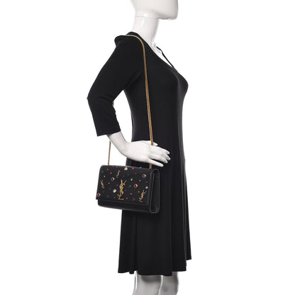 Saint Laurent Calfskin Crystal Medium Monogram Kate Satchel Black 2 of 11