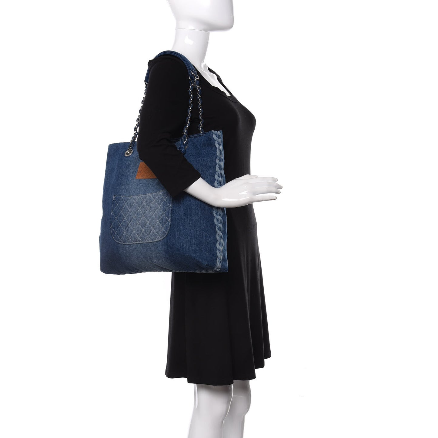 Denim Printed Shopping Bag Blue
