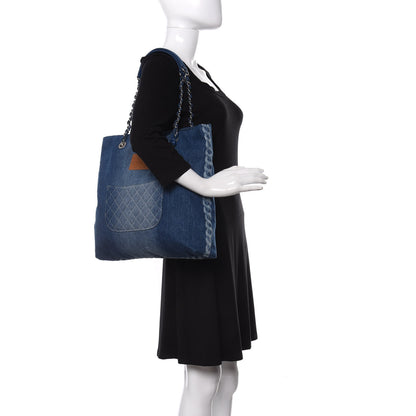 Chanel Denim Printed Shopping Bag Blue 2 of 9
