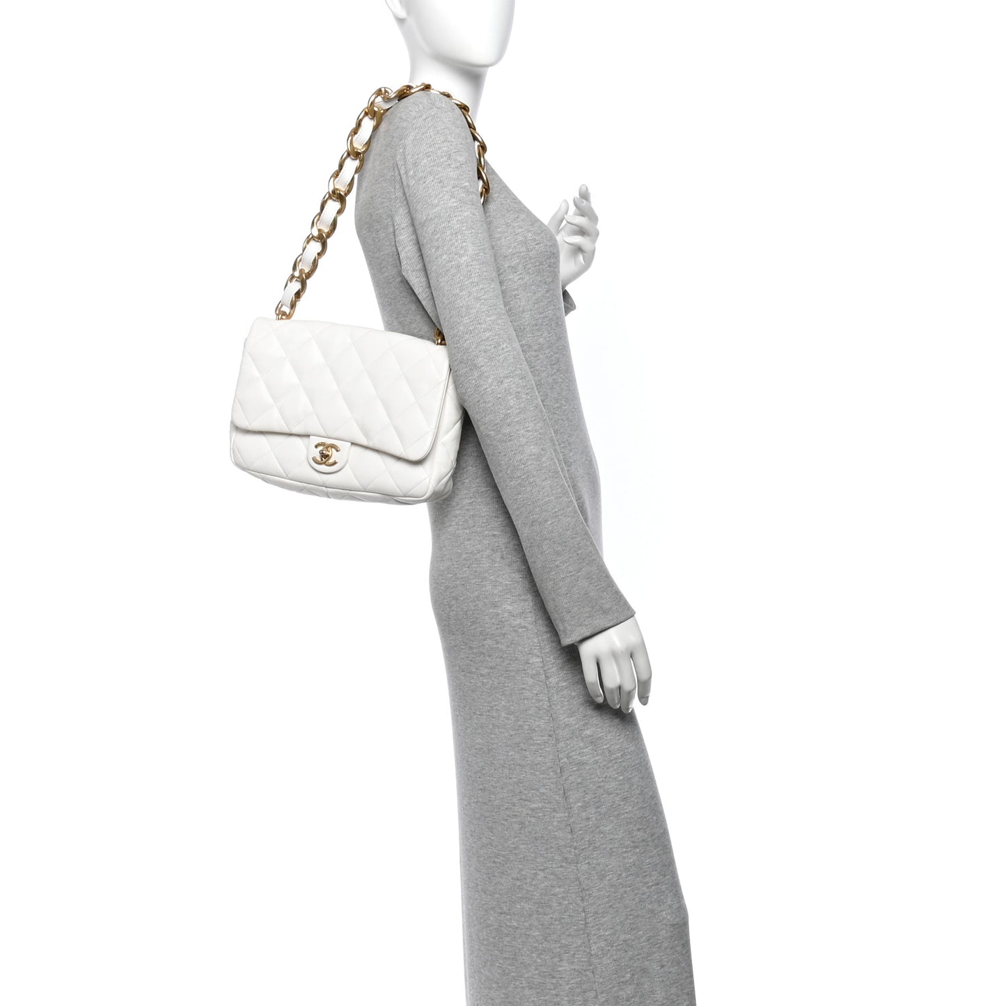 Lambskin Quilted Large CC Funky Town Flap White