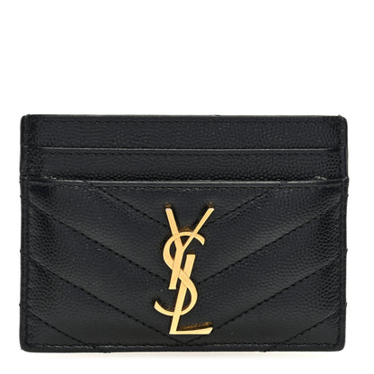 Saint Laurent Grain De Poudre Matelasse Chevron Monogram Credit Card Case Black 1 of 6