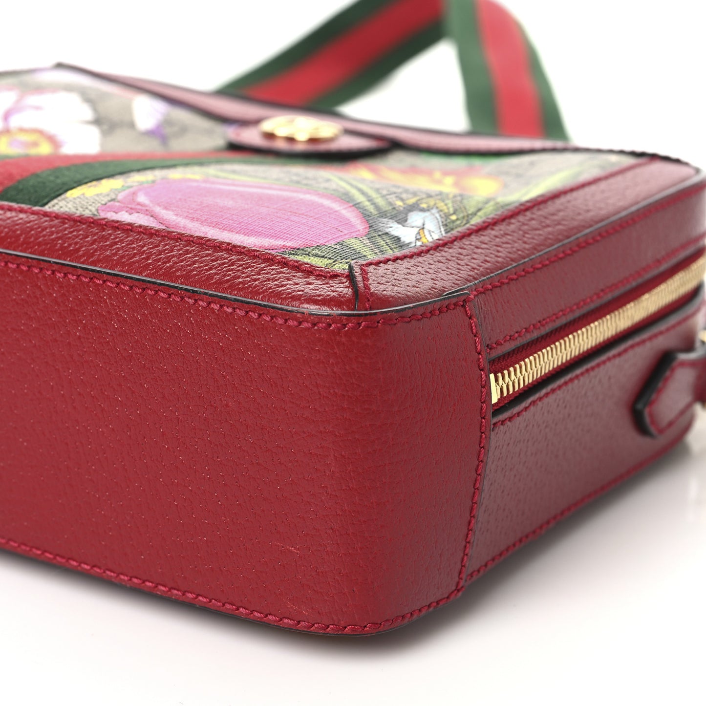 GG Supreme Monogram Flora Web Small Ophidia Top Handle Shoulder Bag Hibiscus Red