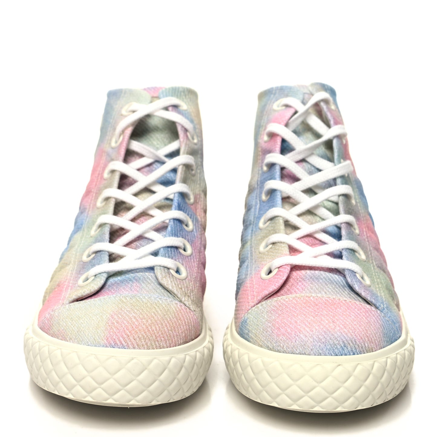 Printed Fabric Quilted High Top Sneakers 39 Green Pink Blue