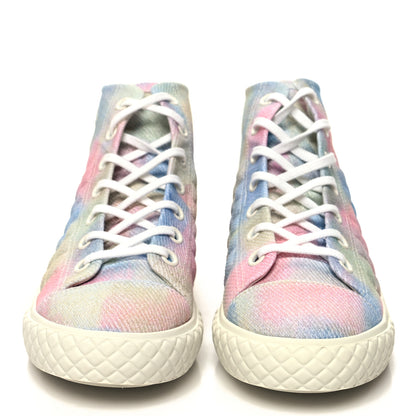 Chanel Printed Fabric Quilted High Top Sneakers 39 Green Pink Blue 2 of 8
