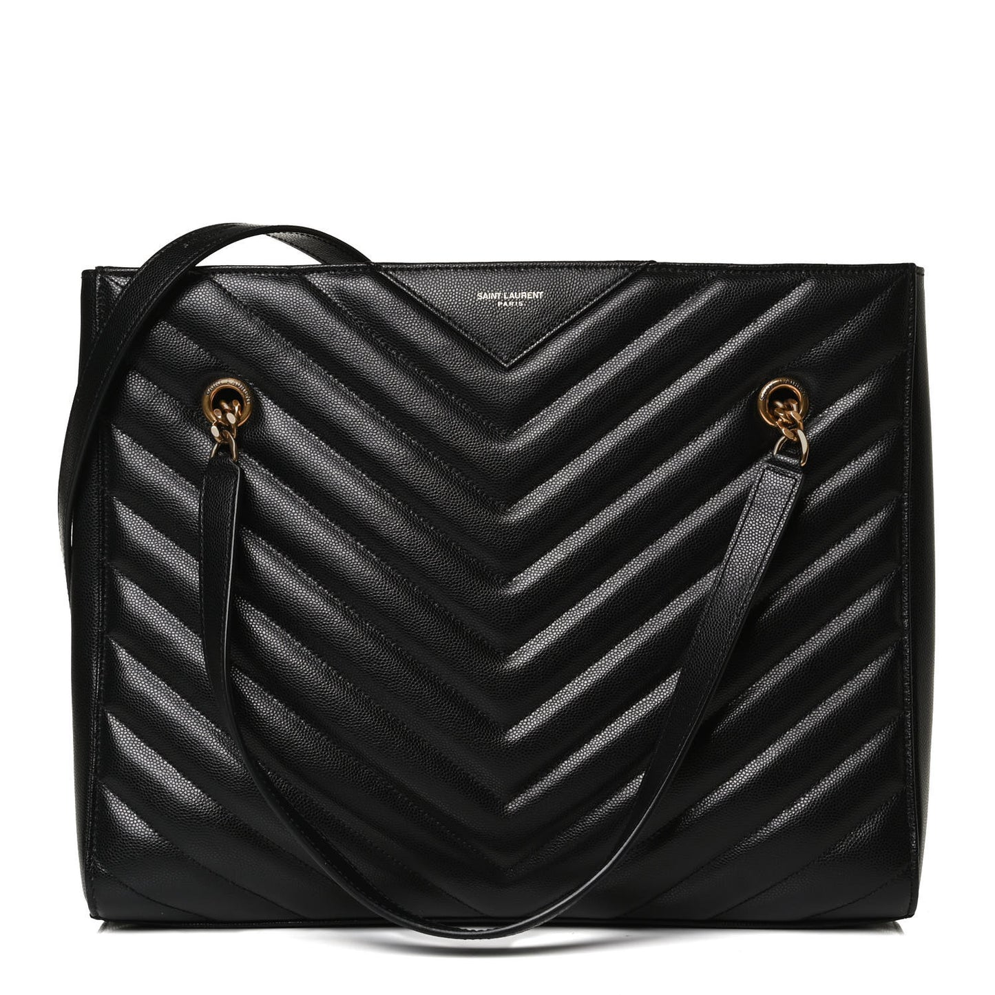 Grain De Poudre Matelasse Chevron Medium Tribeca Shopping Bag Black