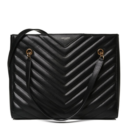 Saint Laurent Grain De Poudre Matelasse Chevron Medium Tribeca Shopping Bag Black 1 of 11