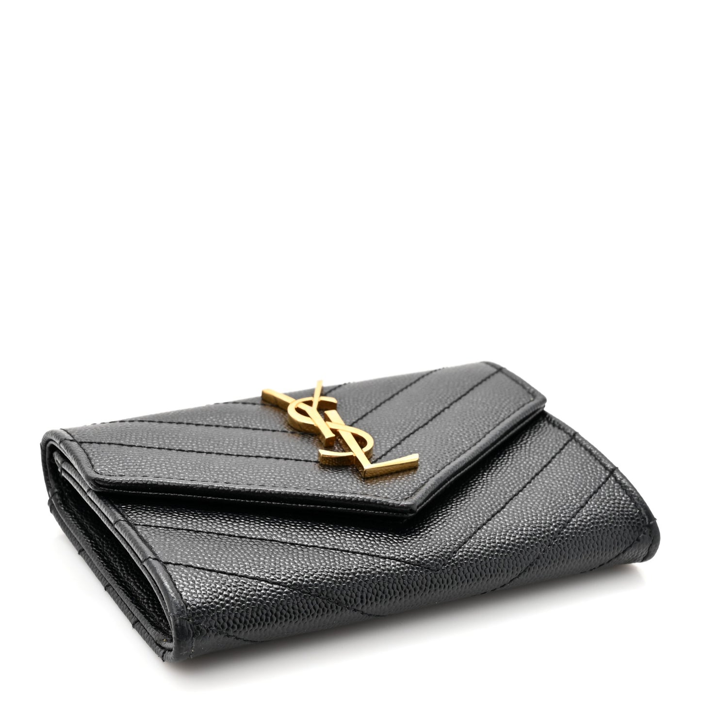 Grain De Poudre Matelasse Chevron Small Monogram Envelope Wallet Black