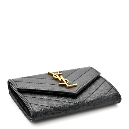 Saint Laurent Grain De Poudre Matelasse Chevron Small Monogram Envelope Wallet Black 4 of 9