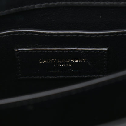 Saint Laurent Raffia Calfskin Mini Classic Monogram Cassandra Top Handle Black Natural 5 of 11