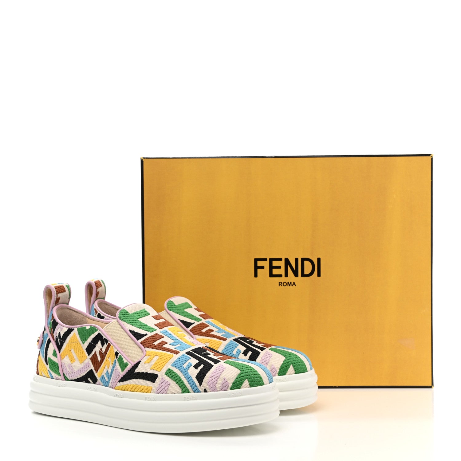 Fendi X SARA COLEMAN Canvas FF Vertigo Embroidered Womens Rise Slip On Sneakers 36 Grezzo Multicolor 9 of 9