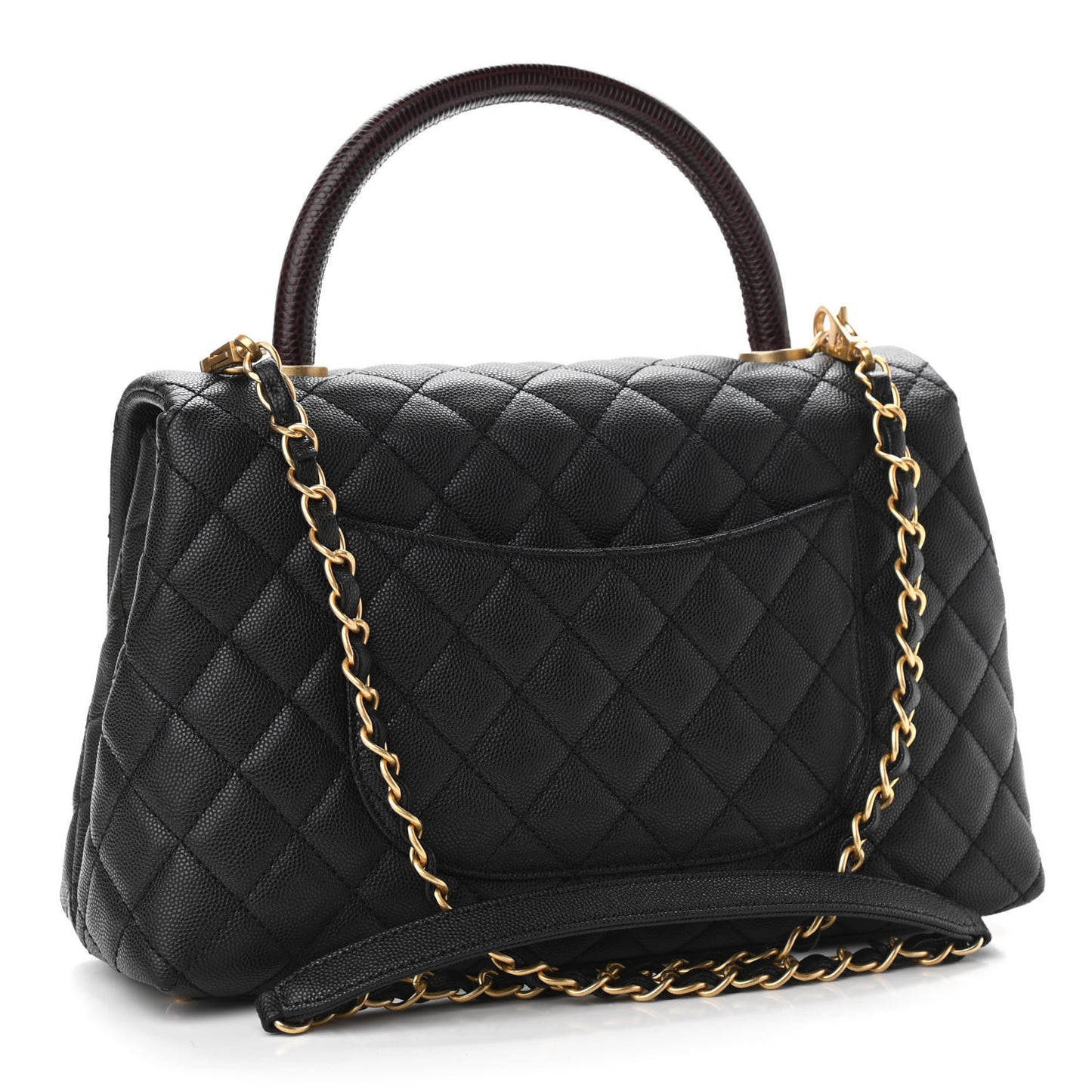 Caviar Lizard Embossed Quilted Small Coco Handle Flap Black
