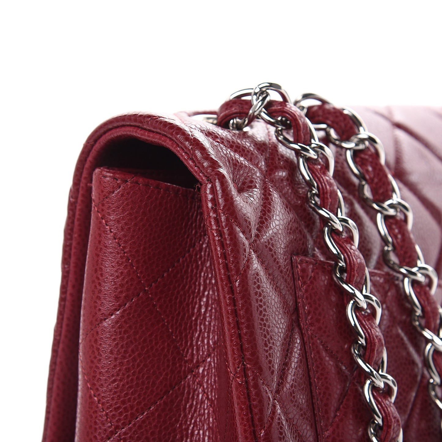 Caviar Quilted Jumbo Single Flap Dark Red