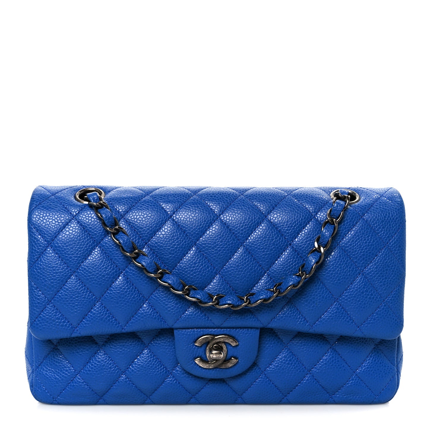 Caviar Quilted Medium Double Flap Blue