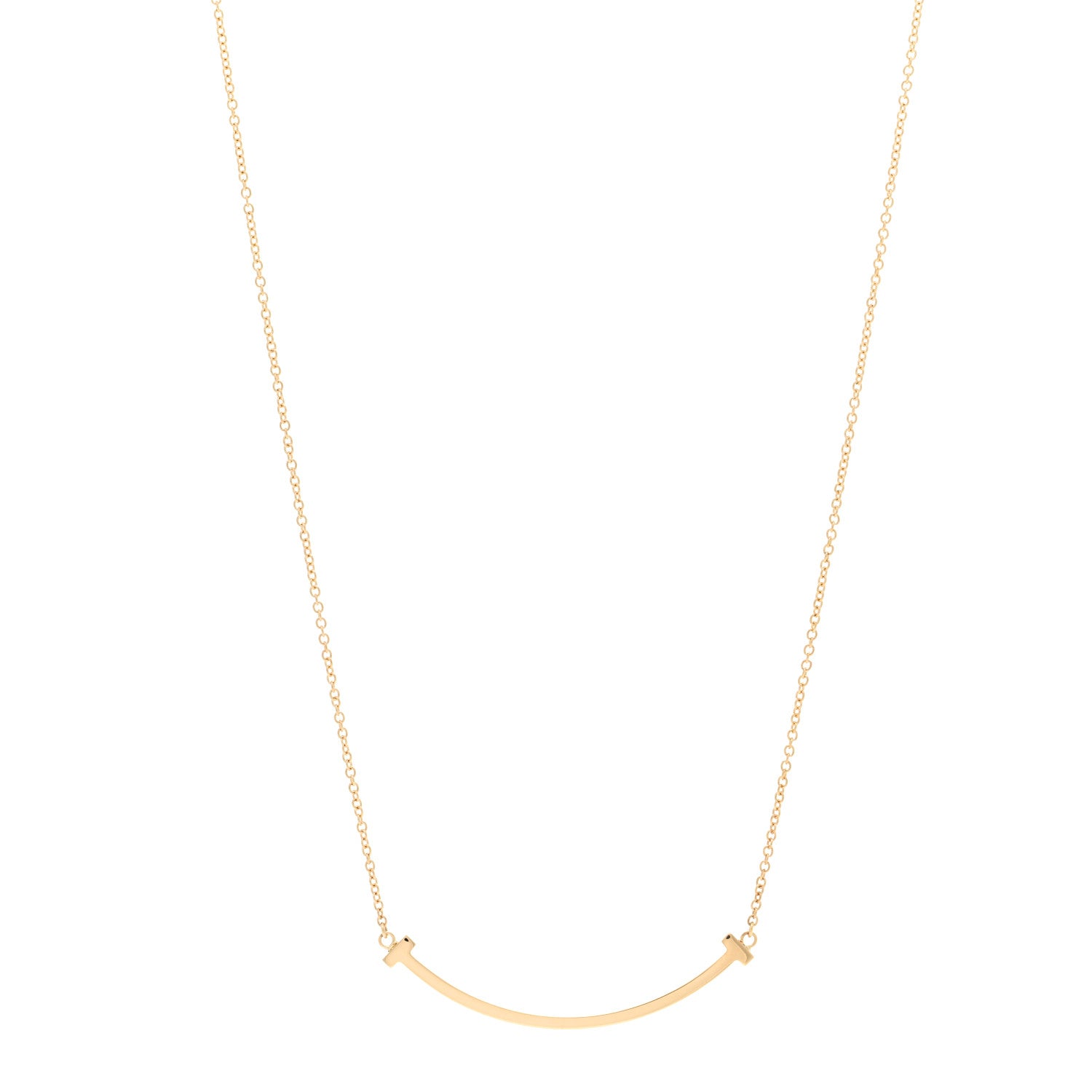 Tiffany 18K Yellow Gold Small T Smile Pendant Necklace 1 of 5