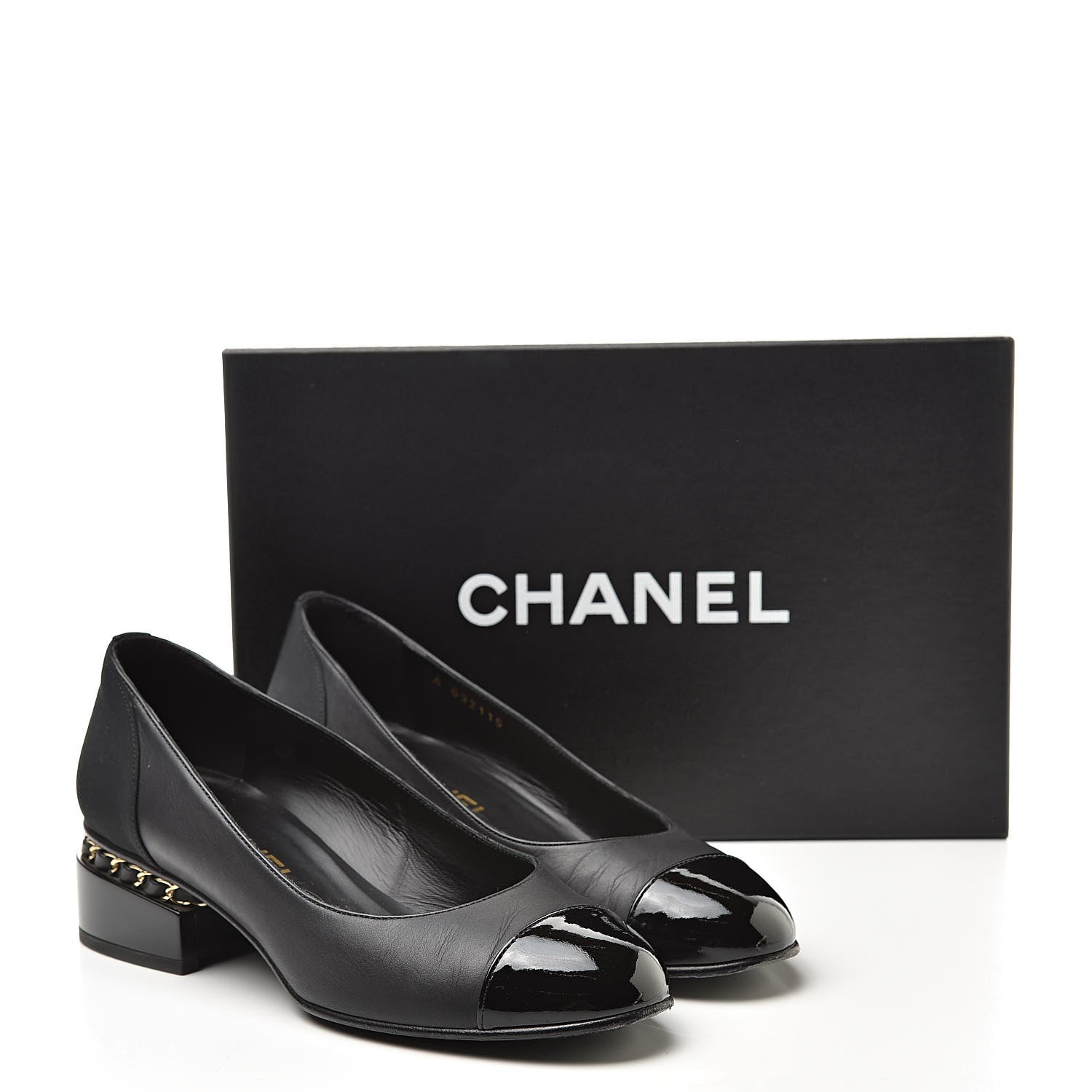 Chanel Lambskin Patent Cap Toe Low Heel Chain Pumps 36 Black 15 of 15