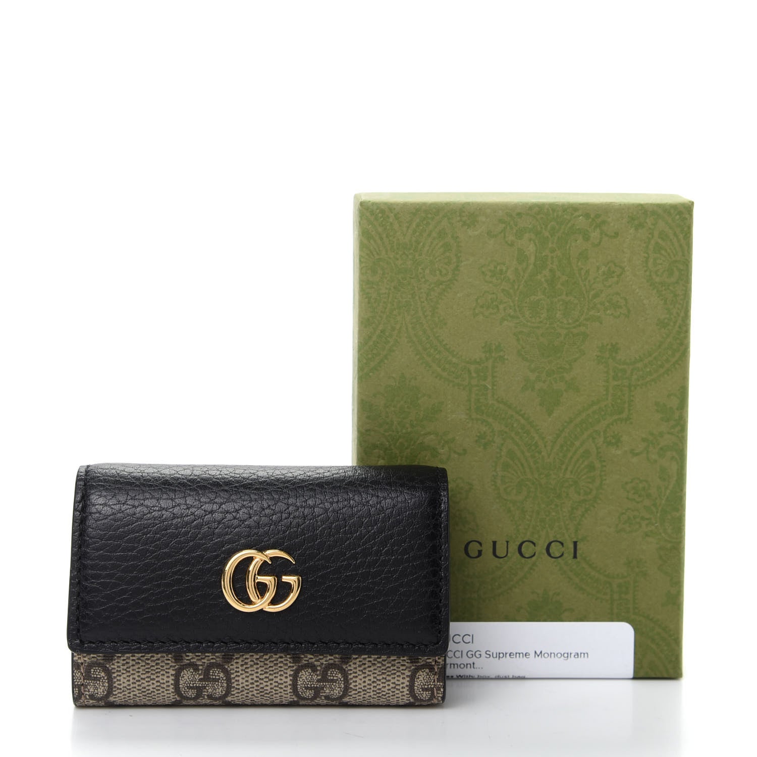 Gucci Dollar Calfskin GG Supreme Monogram GG Marmont 6 Key Holder Case Black Beige Ebony 8 of 8